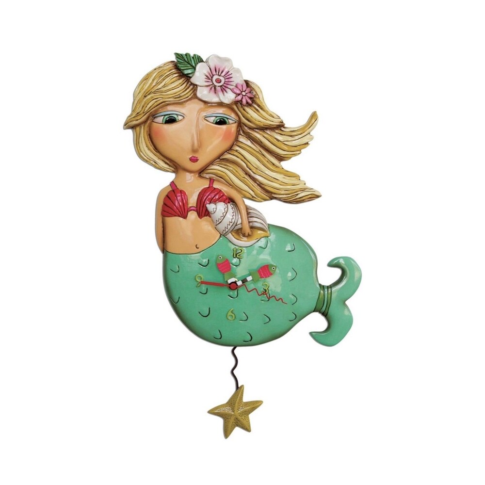 NEW Enesco Allen Designs Whimsical Shelley Mermaid Wall Clock 17.25" Resin